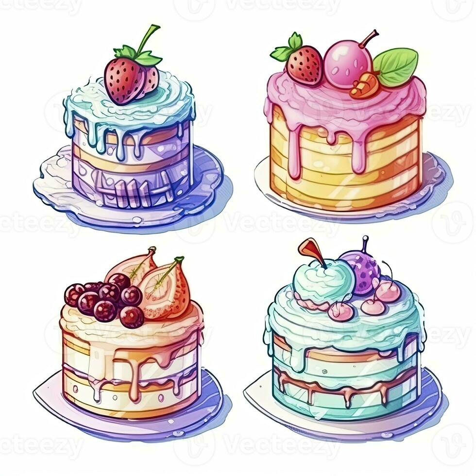 AI generated Set of Cake piece illustration on white background. AI Generated photo