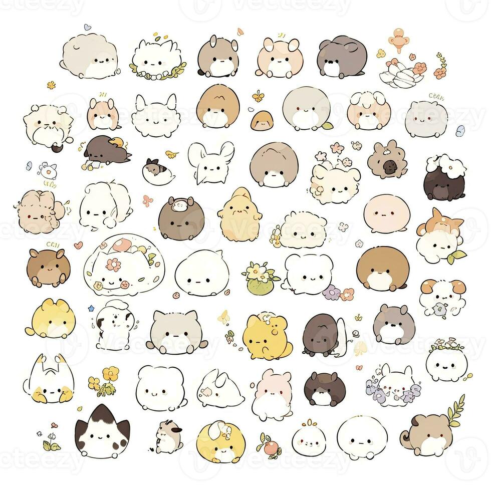 AI generated Happy animals white background. AI Generated photo