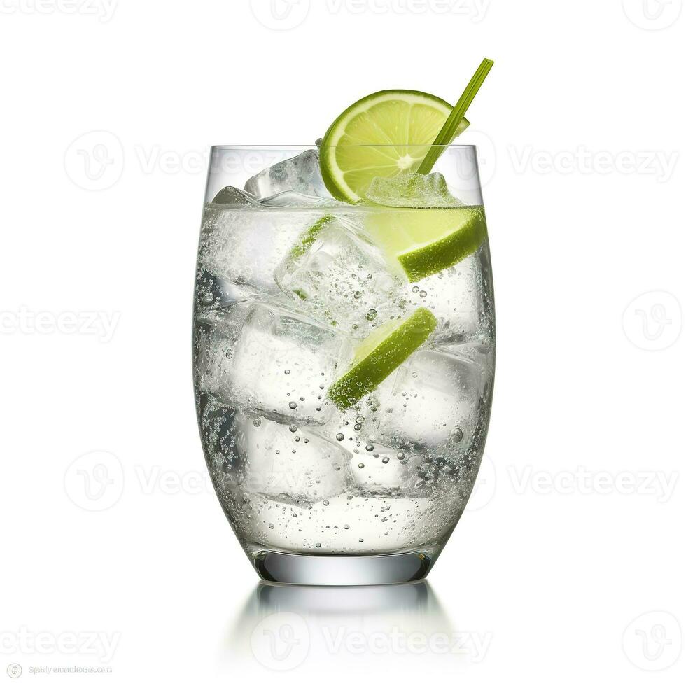 AI generated Gin tonic glass of water with ice isolated on white background. AI Generated photo