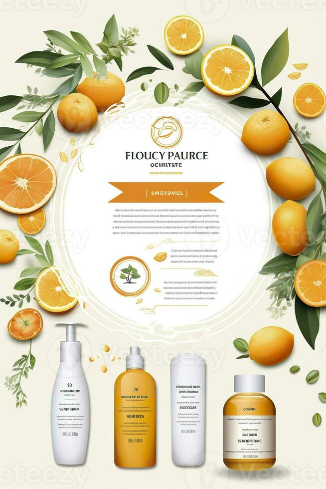 AI generated Beautiful flyer to present a store that sells products, body care, soap, cream, oil. Generative AI photo