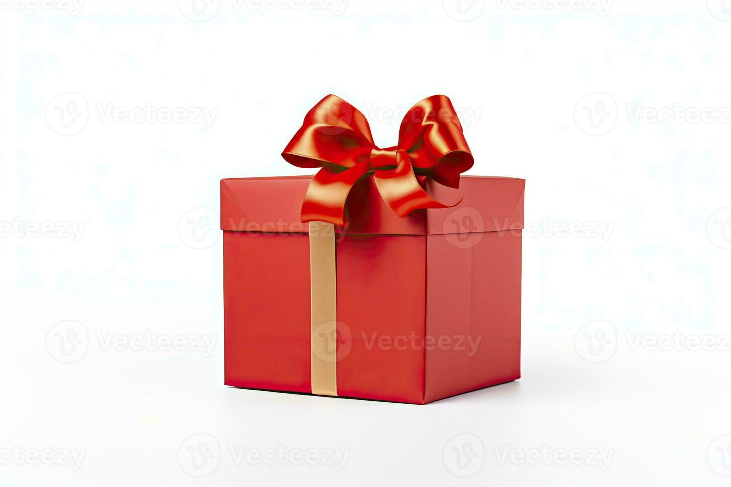 AI generated Gift box with red ribbon isolated on white background. AI Generated photo