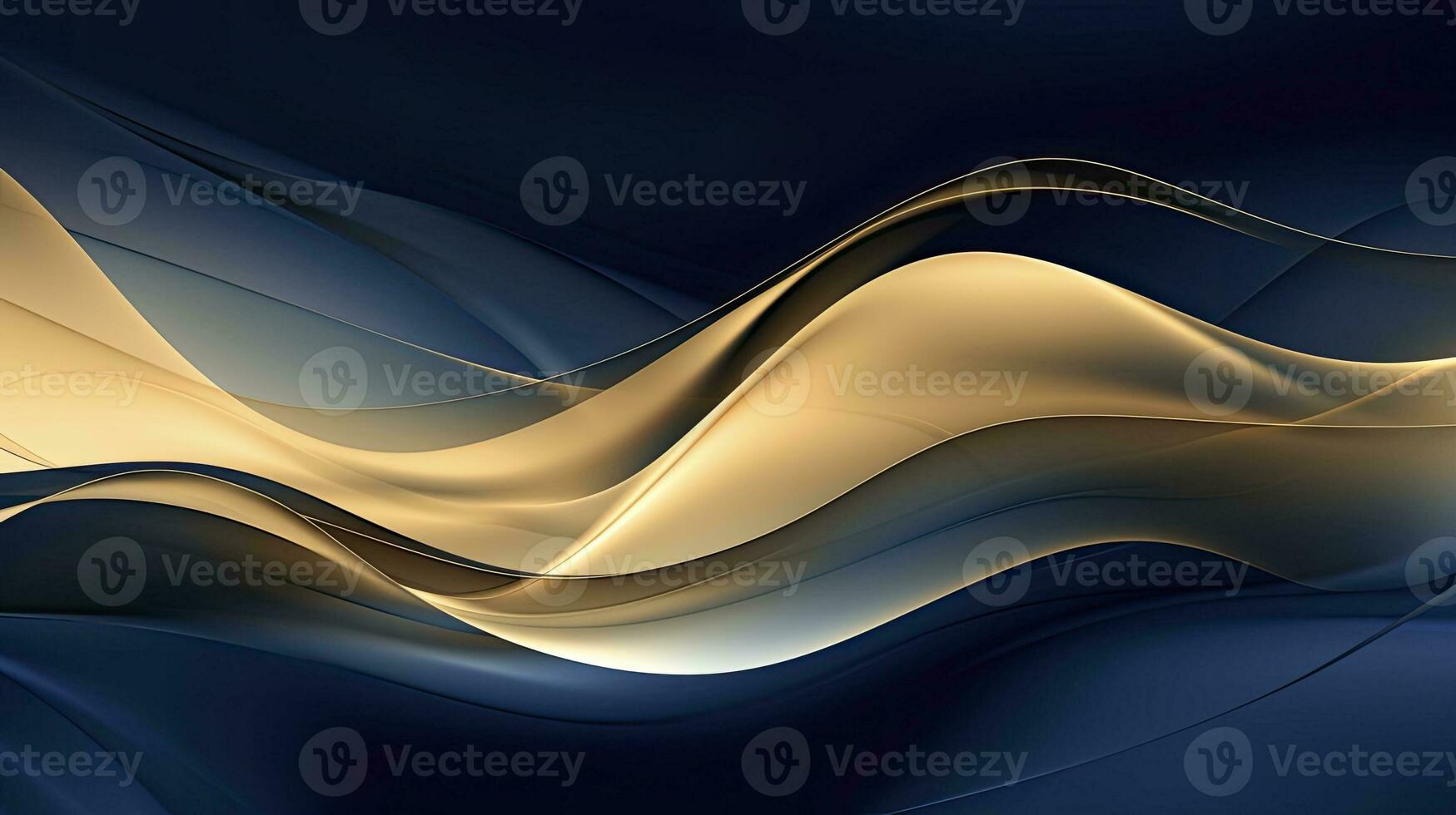 AI generated Gold and navy blue waves abstract. AI Generated. photo