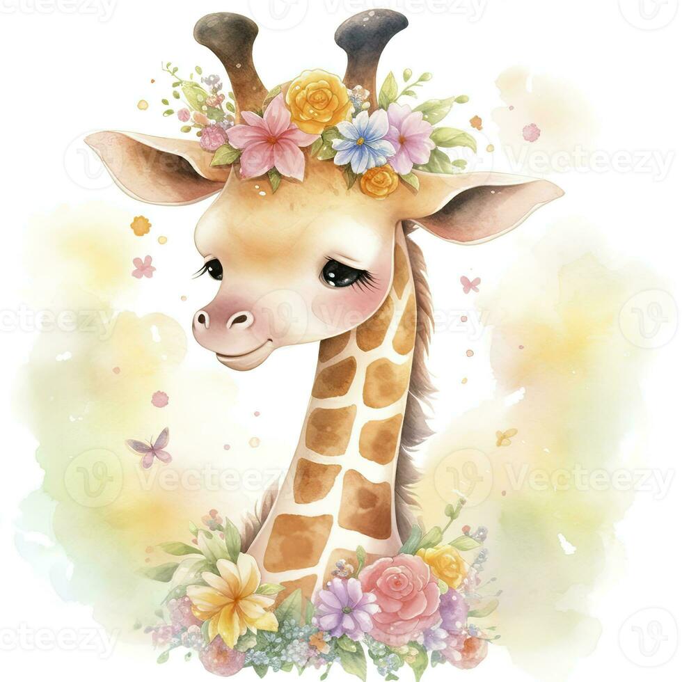 AI generated Watercolor Baby Giraffe. AI Generated photo