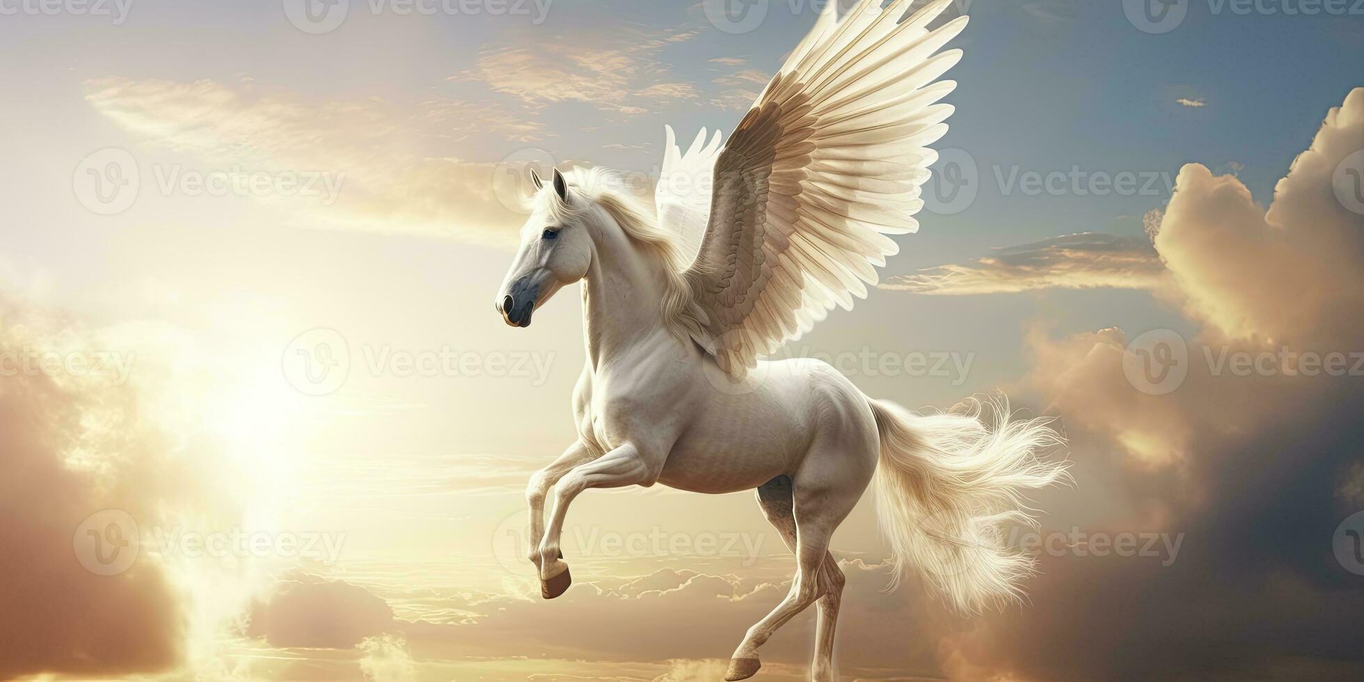 AI generated A white horse with wings. AI Generated photo