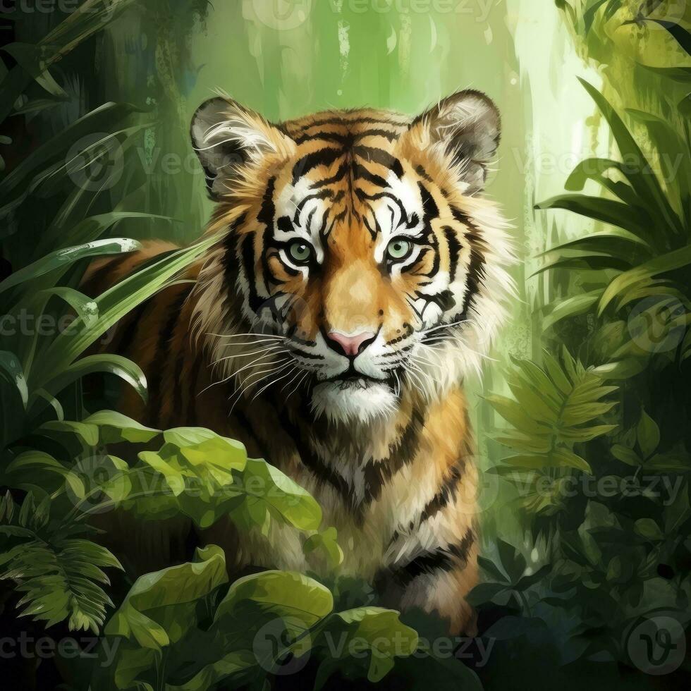 AI generated Watercolor Tiger for kids. AI Generated photo