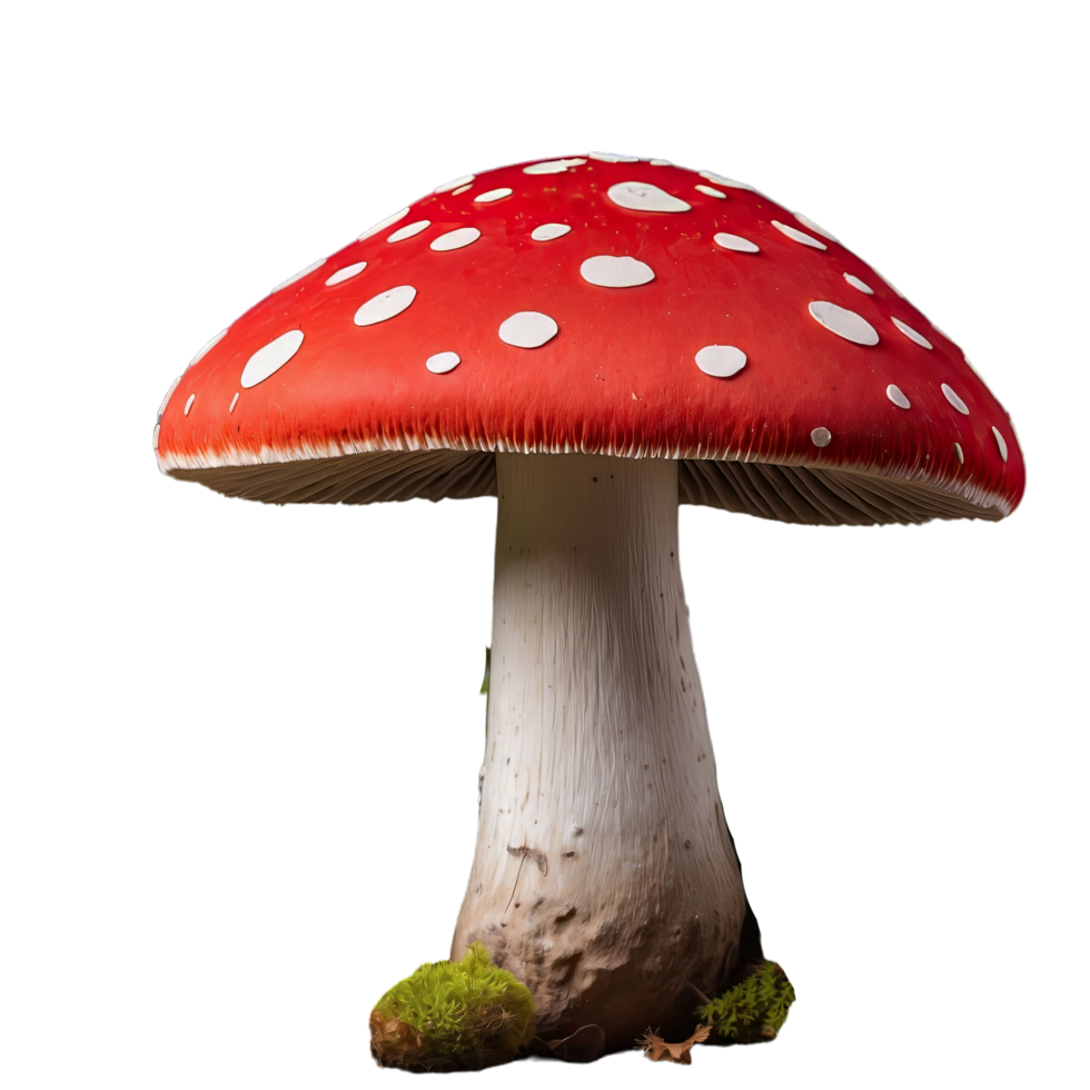 AI generated mushroom that is red and untamed isolated on transparent background png