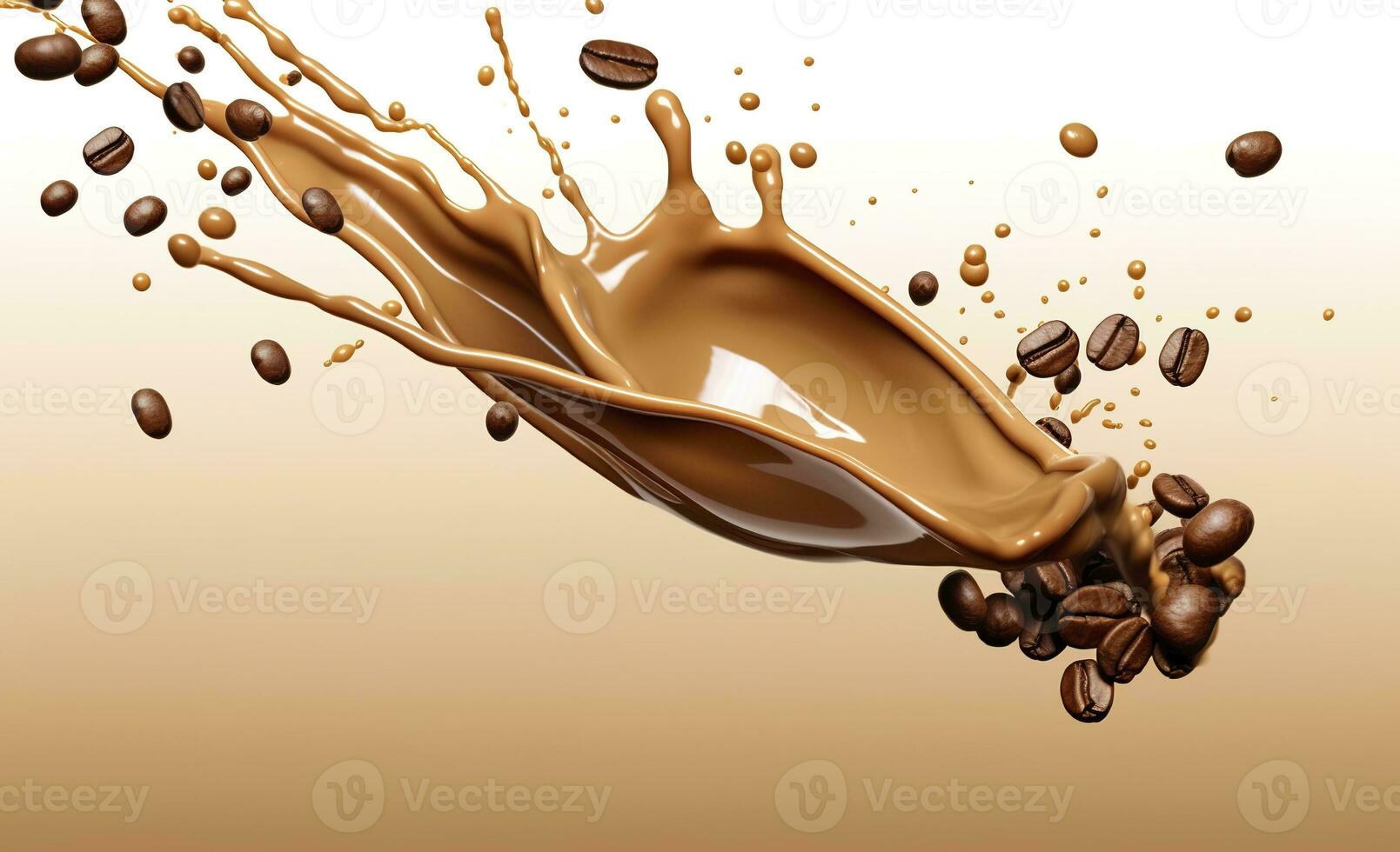 AI generated hot liquid coffee splash with Coffee Bean falling, 3d illustration. AI Generated photo