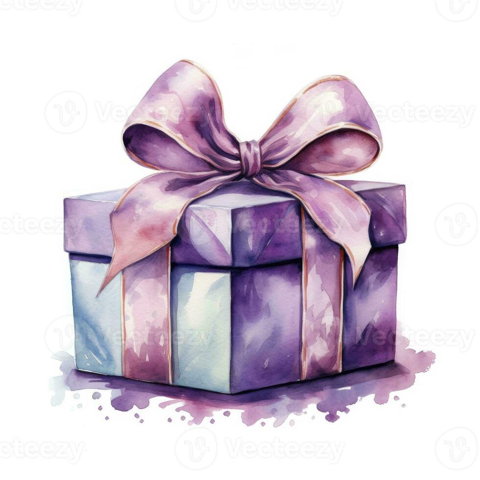 AI generated Watercolor birthday present with bow isolated on white background.  AI Generated photo