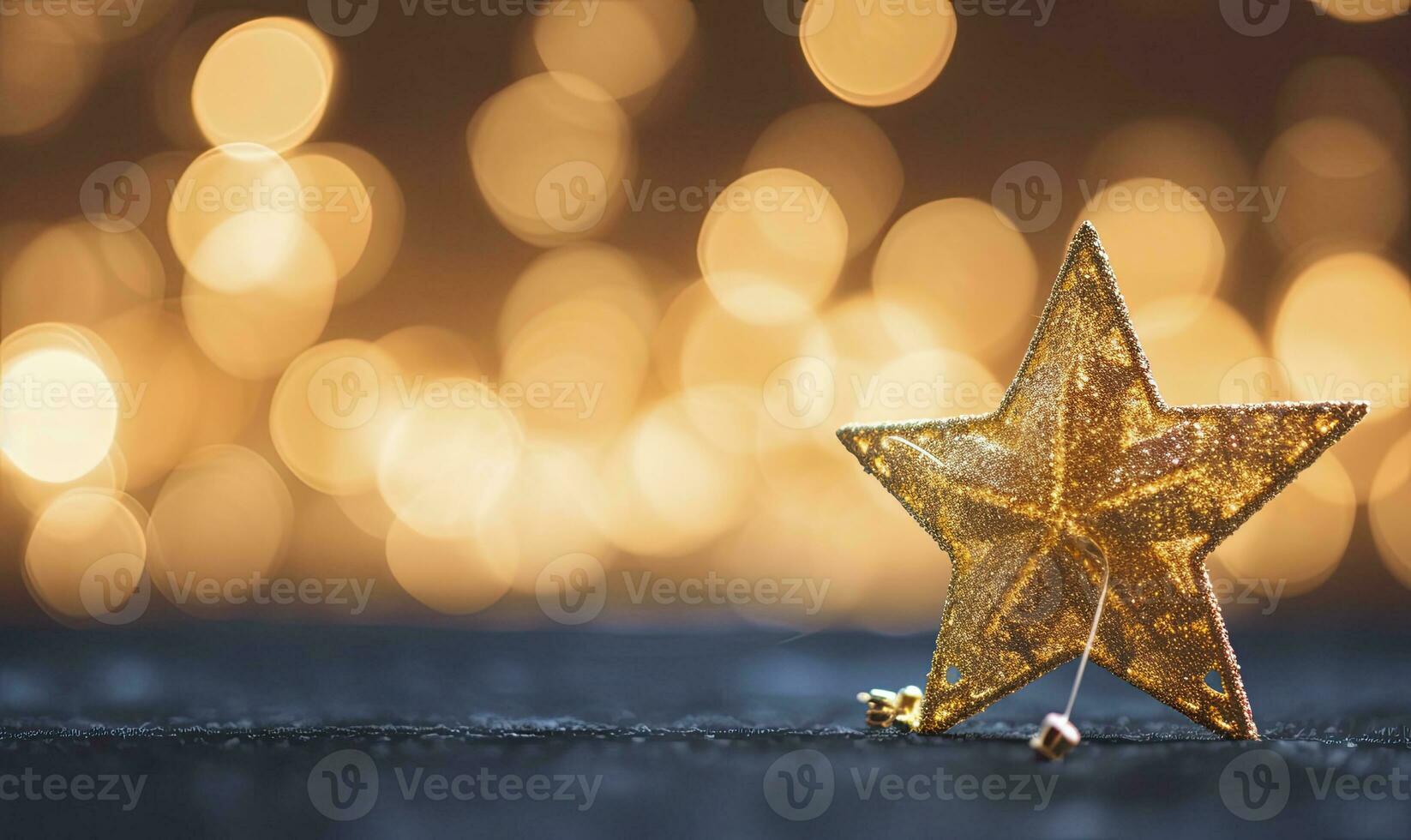 AI generated Sparkling Golden Christmas Star. Ornament Decoration Defocused Bokeh Background. AI Generated photo