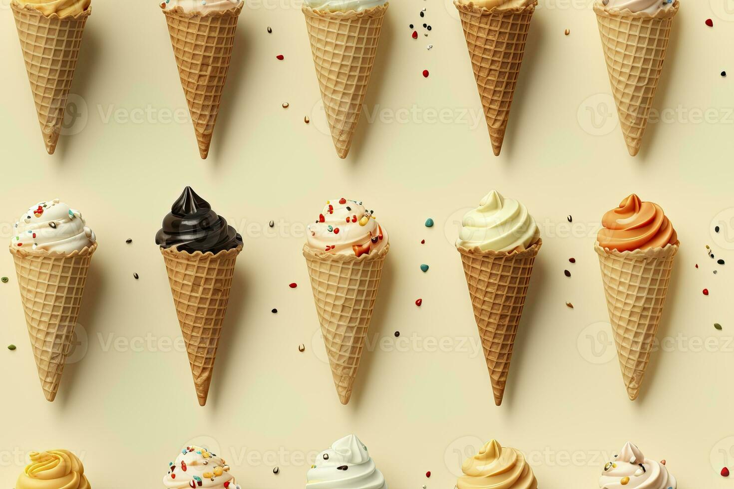 AI generated Incorporate a variety of waffle cones with different ice cream flavors. AI Generated photo
