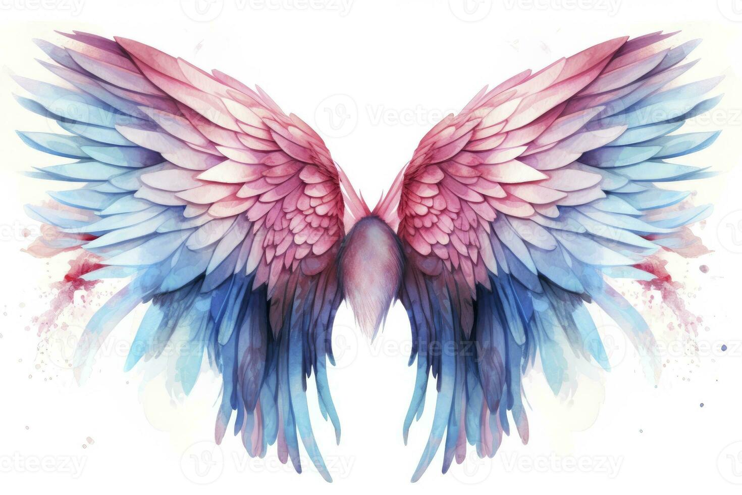 AI generated Beautiful magic watercolor blue pink wings. AI Generated photo