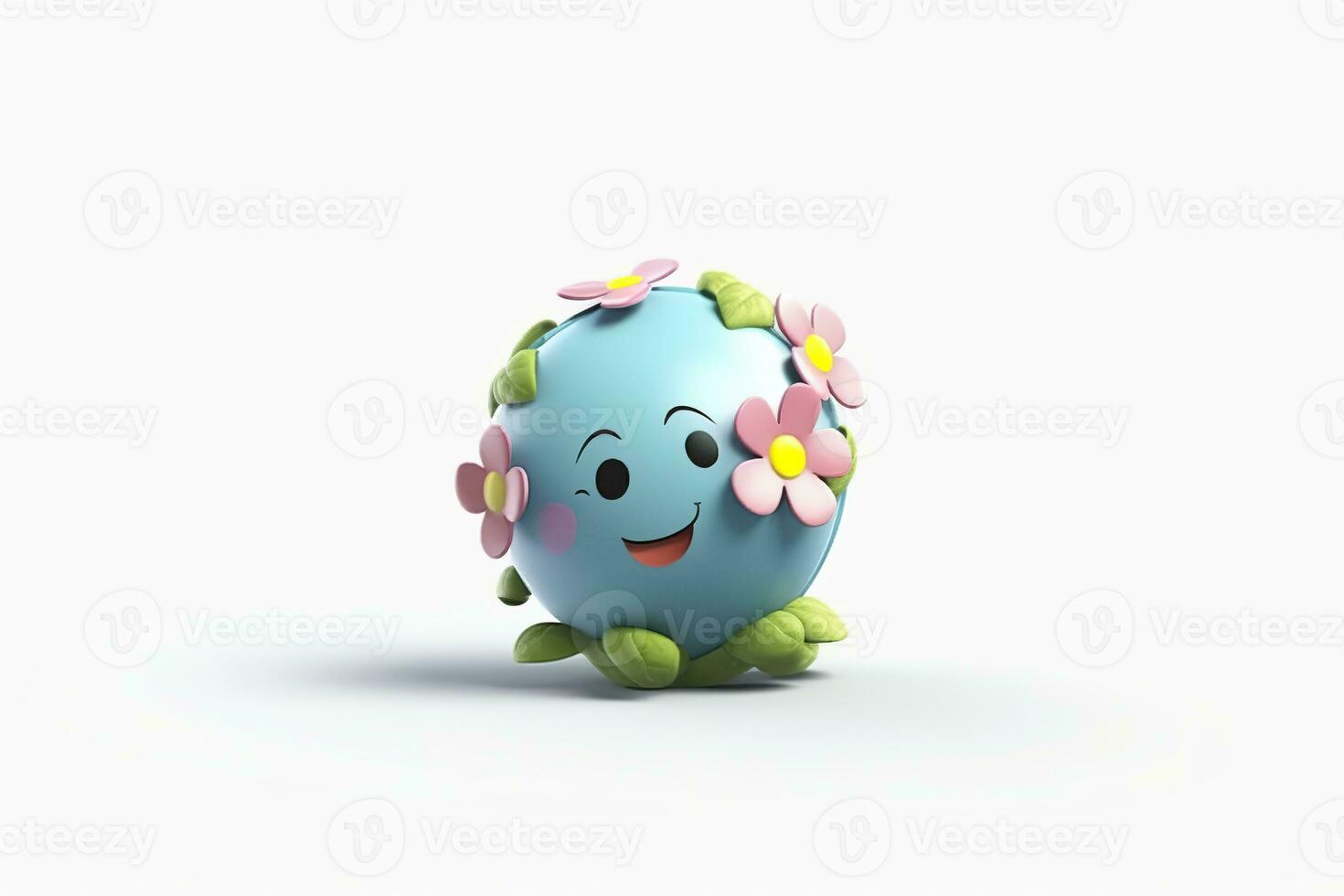 AI generated 3D Cute Earth with Flower on White Background. Planet Earth Day or Environment Day Concept. AI Generative photo