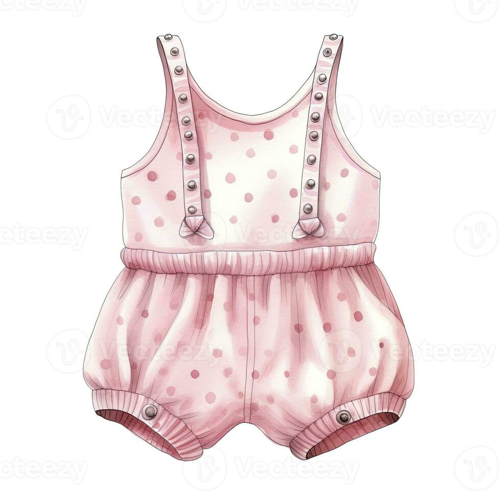 AI generated Pink baby girl romper in watercolors on a white background. AI Generated photo