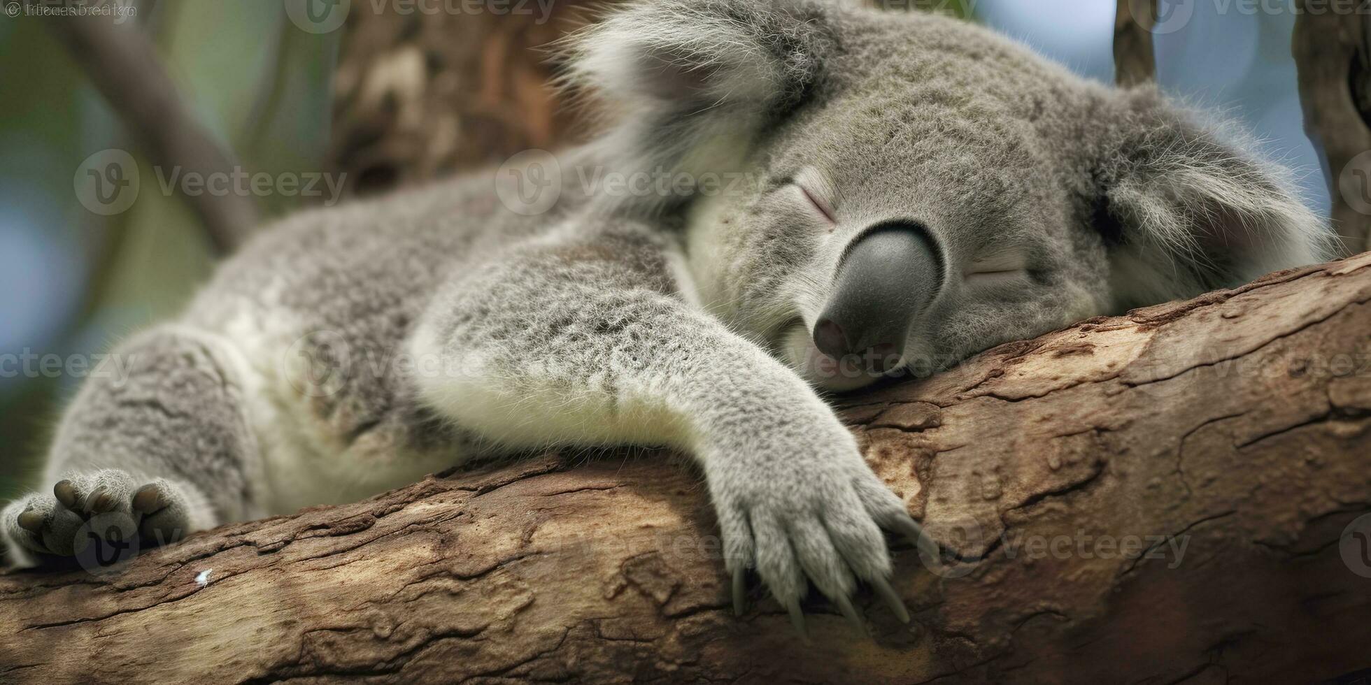 AI generated Koala asleep in tree. AI Generated photo