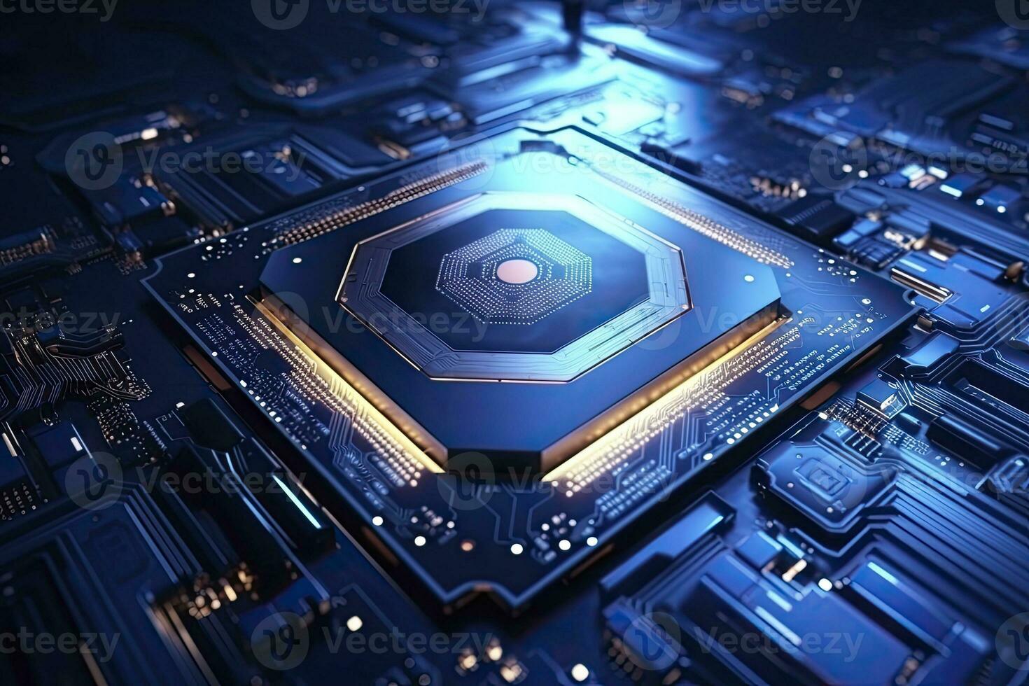AI generated Futuristic central processor unit. Powerful Quantum CPU motherboard. AI Generated photo