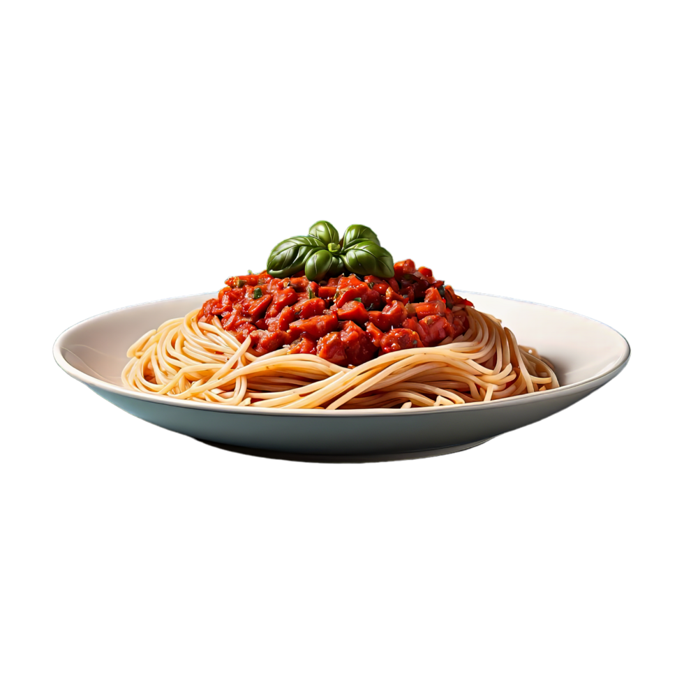 AI generated delicious spaghetti with Spicy tomato sauce isolated on transparent background png