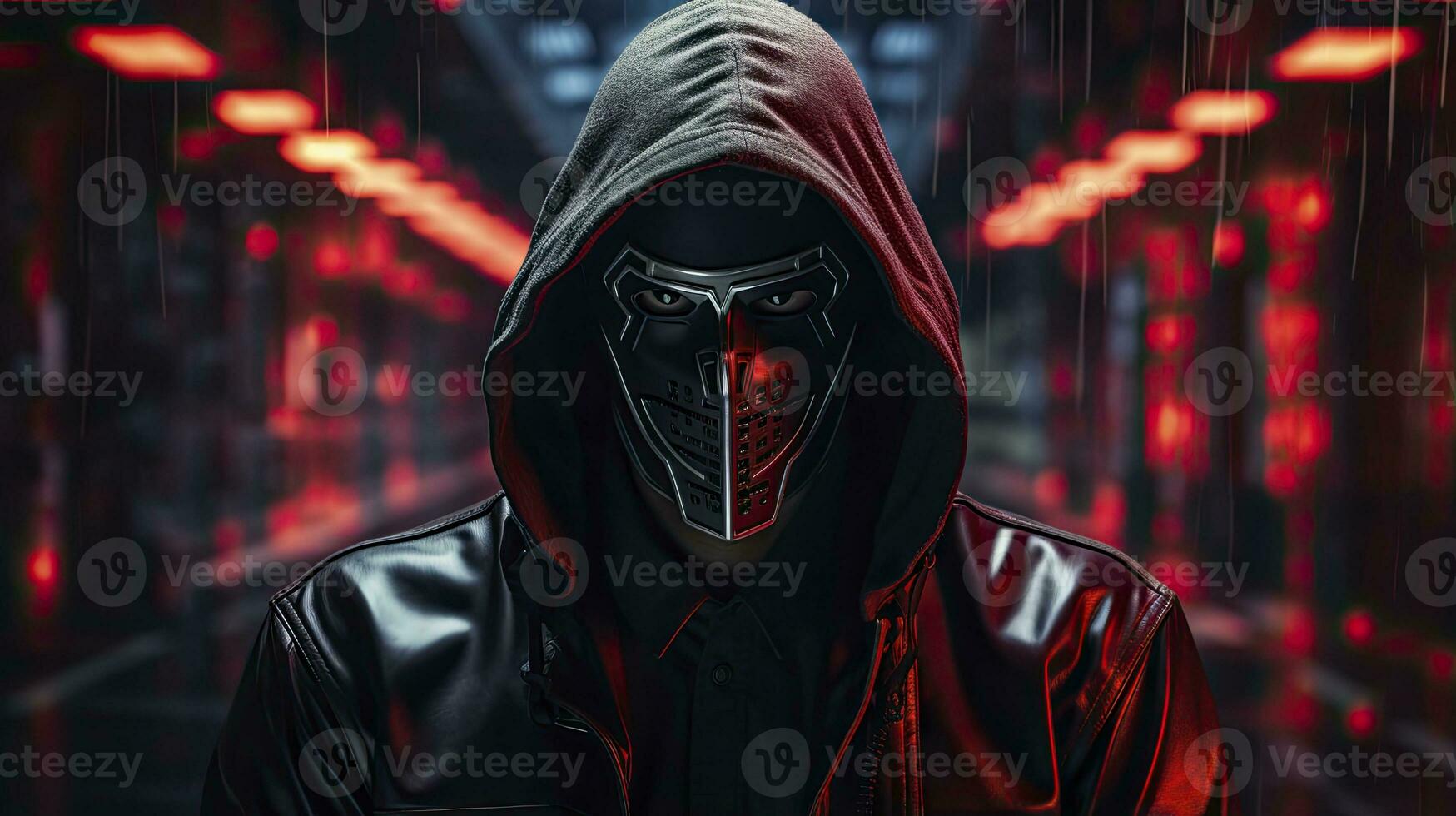 AI generated Binary Intrigue. Anonymous robotic hacker. Concept of hacking. AI Generated photo