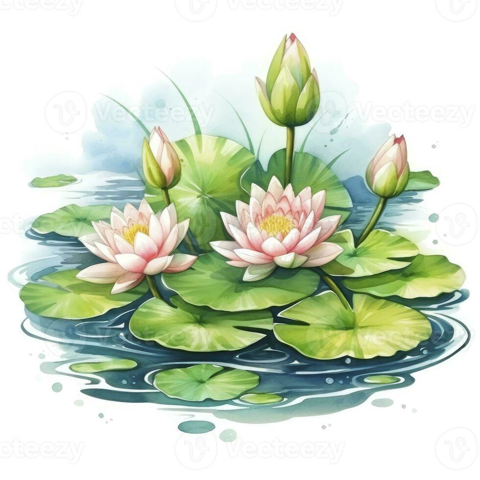 AI generated Water Lily in Pond. Watercolor design. AI Generated photo