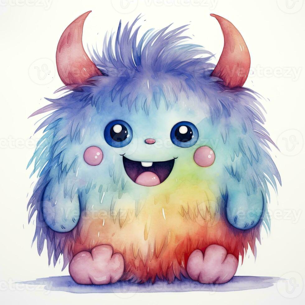 AI generated Watercolor cute monster on white background. AI Generated photo
