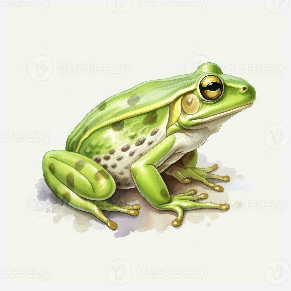 AI generated Watercolor green frog on white background.  AI Generated photo