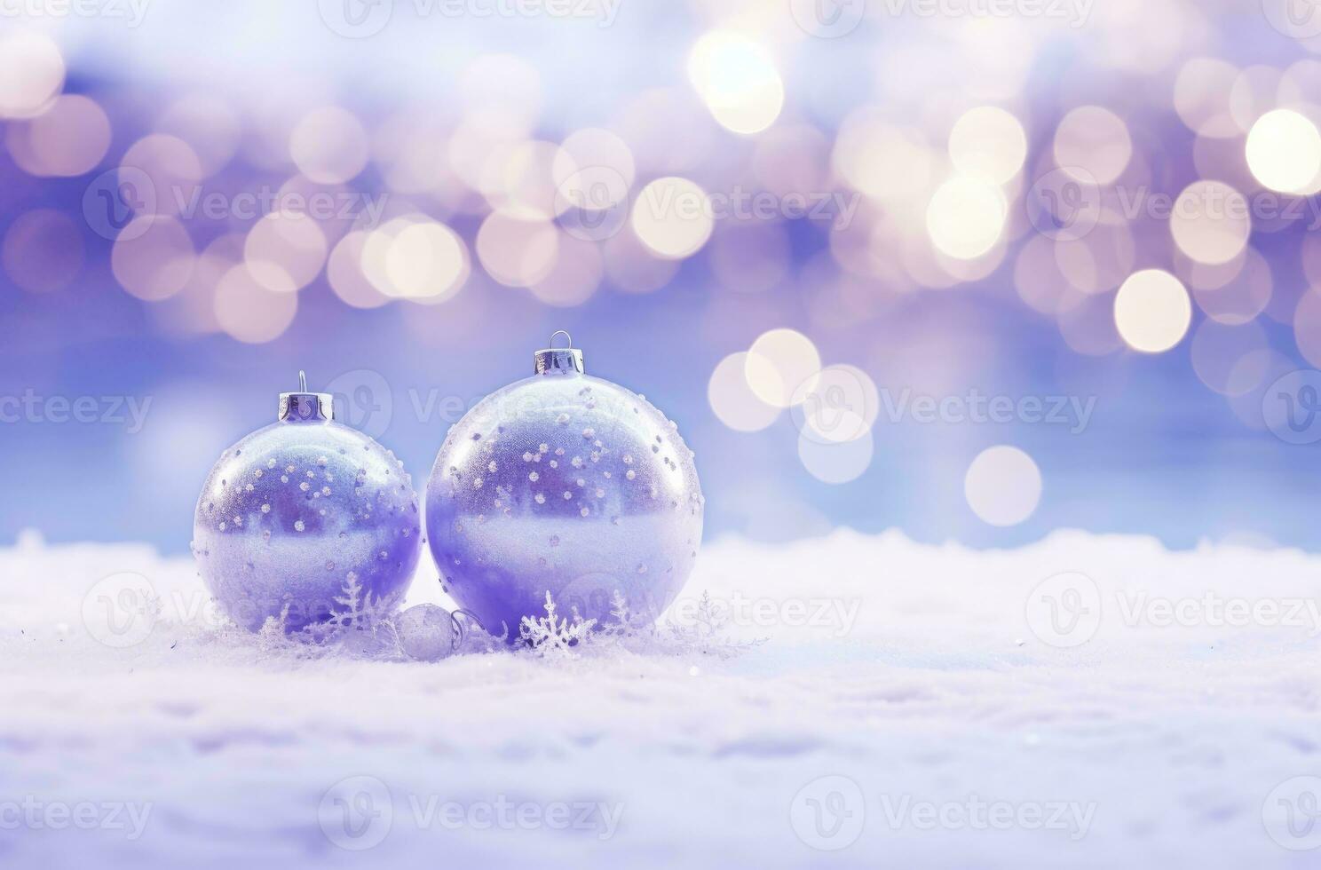 AI generated Christmas decorations ball on snow background. AI Generated photo