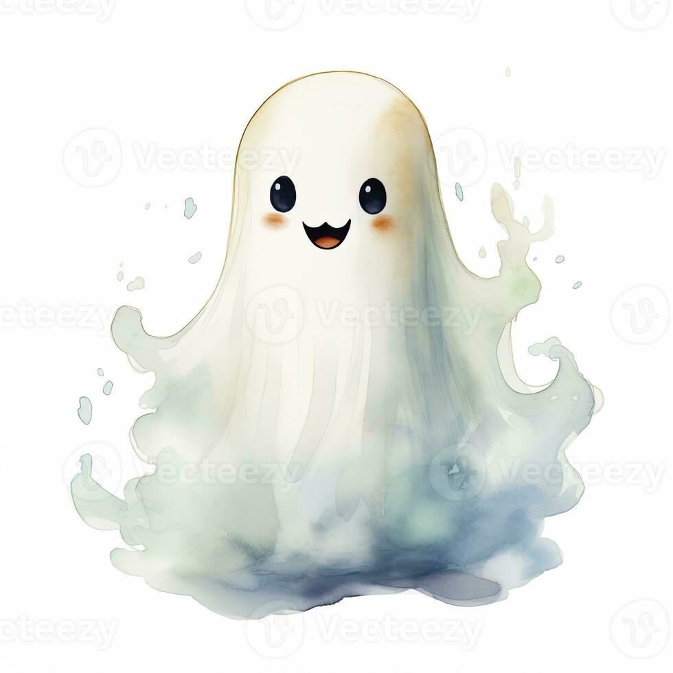 AI generated The watercolor cute ghost on white background. AI Generated photo