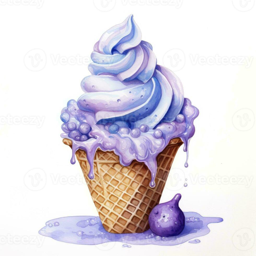 AI generated Watercolor ice cream in a waffle cone. AI Generated photo