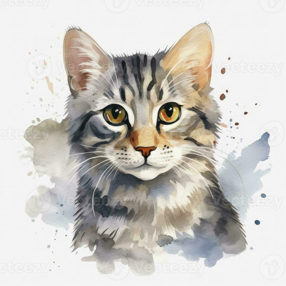 ai generado acuarela gato acortar Arte en blanco antecedentes. ai generado foto