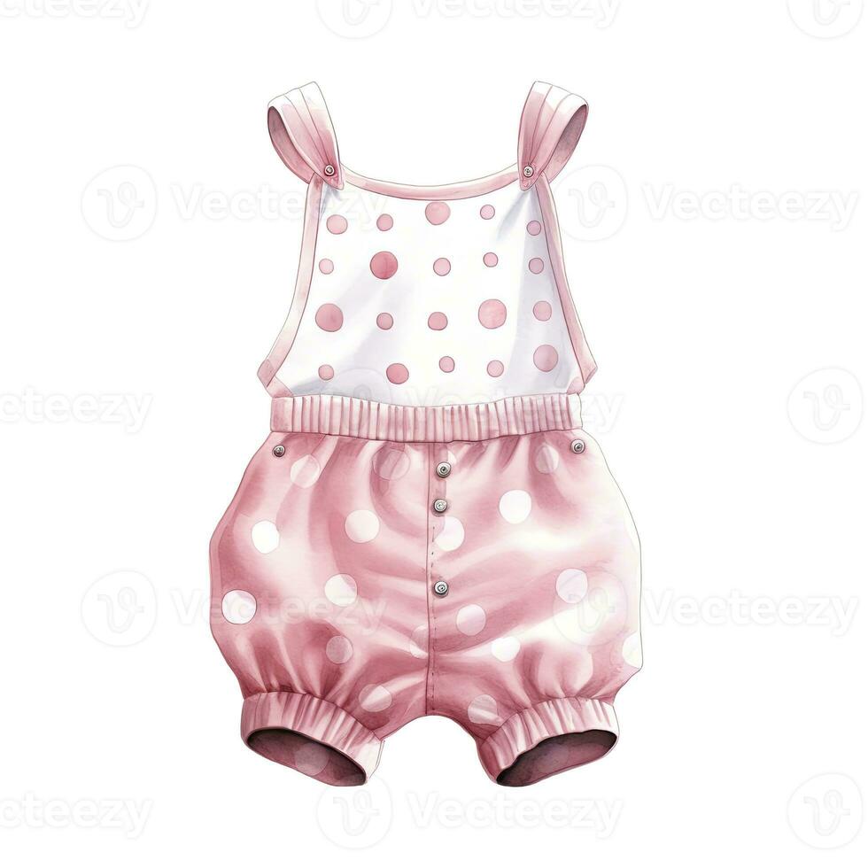 AI generated Pink baby girl romper in watercolors on a white background. AI Generated photo