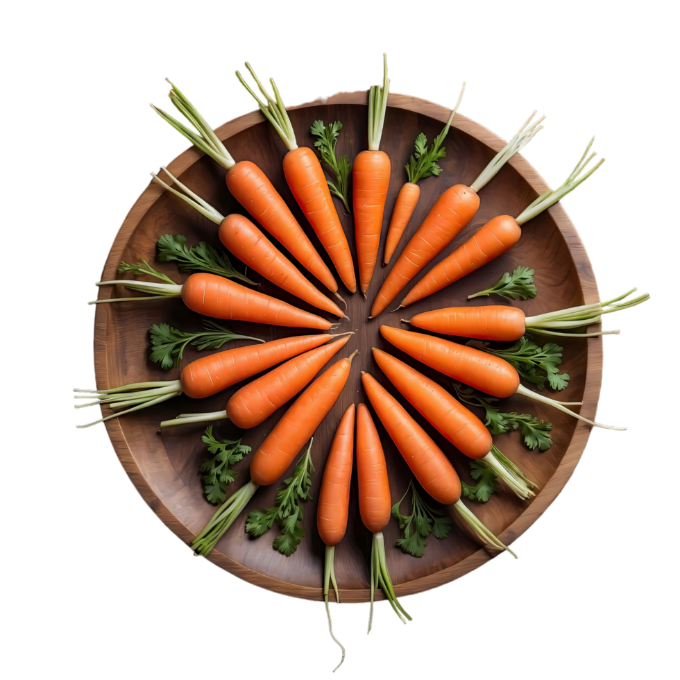 AI generated Carrots arranged on wooden plate isolated on transparent background png
