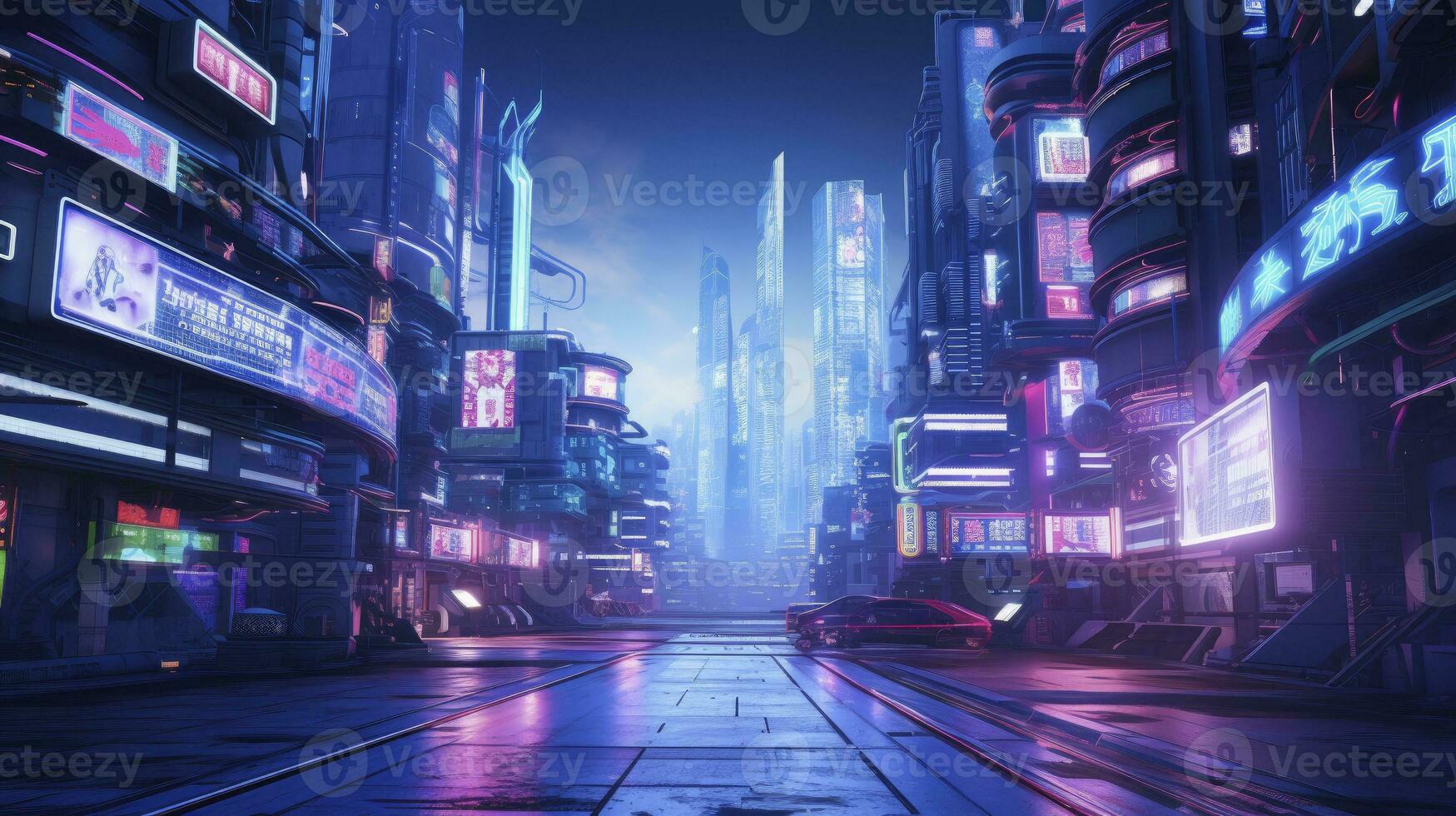 AI generated A futuristic, cyberpunk inspired cityscape at night. AI Generated photo