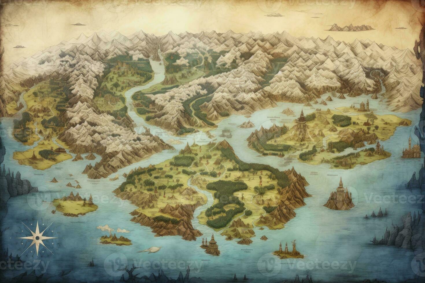 AI generated Great detailed illustration of the world map in vintage style. AI Generated photo