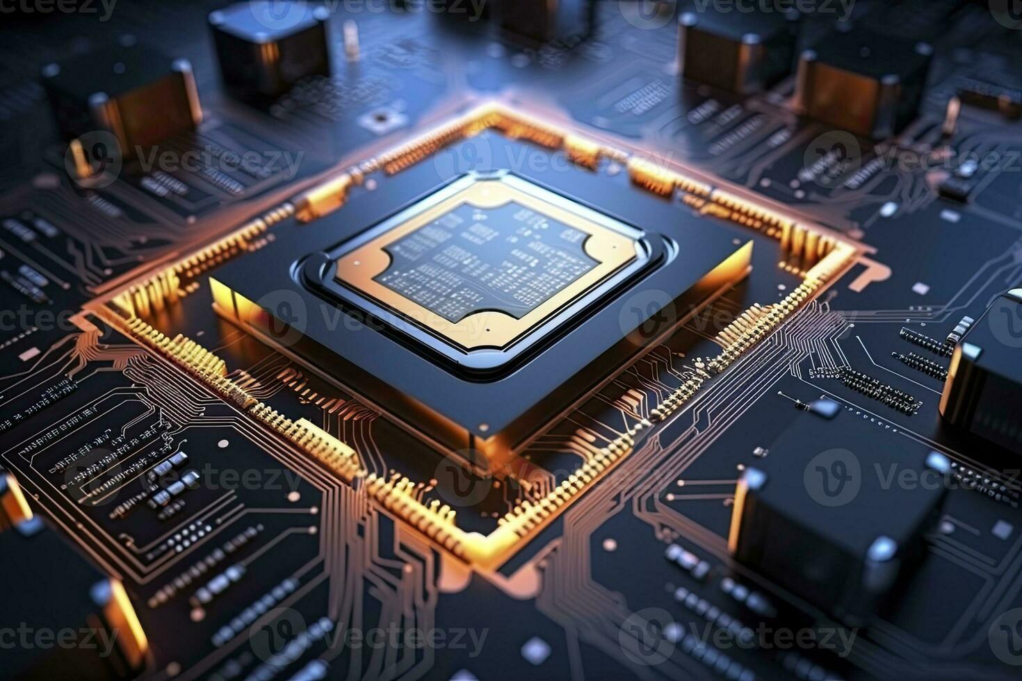 AI generated Futuristic central processor unit. Powerful Quantum CPU motherboard. AI Generated photo