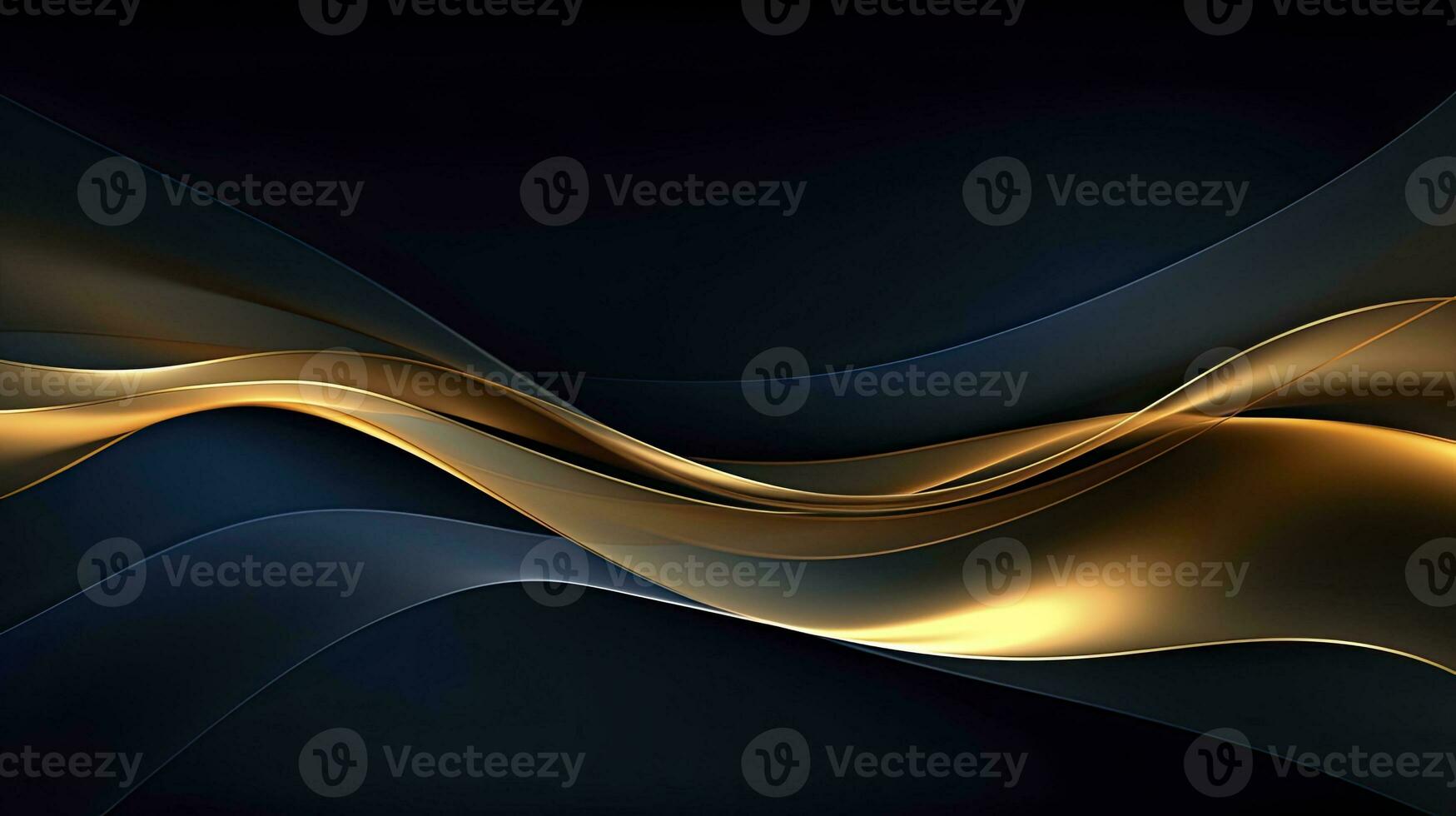 AI generated Gold and navy blue waves abstract. AI Generated. photo