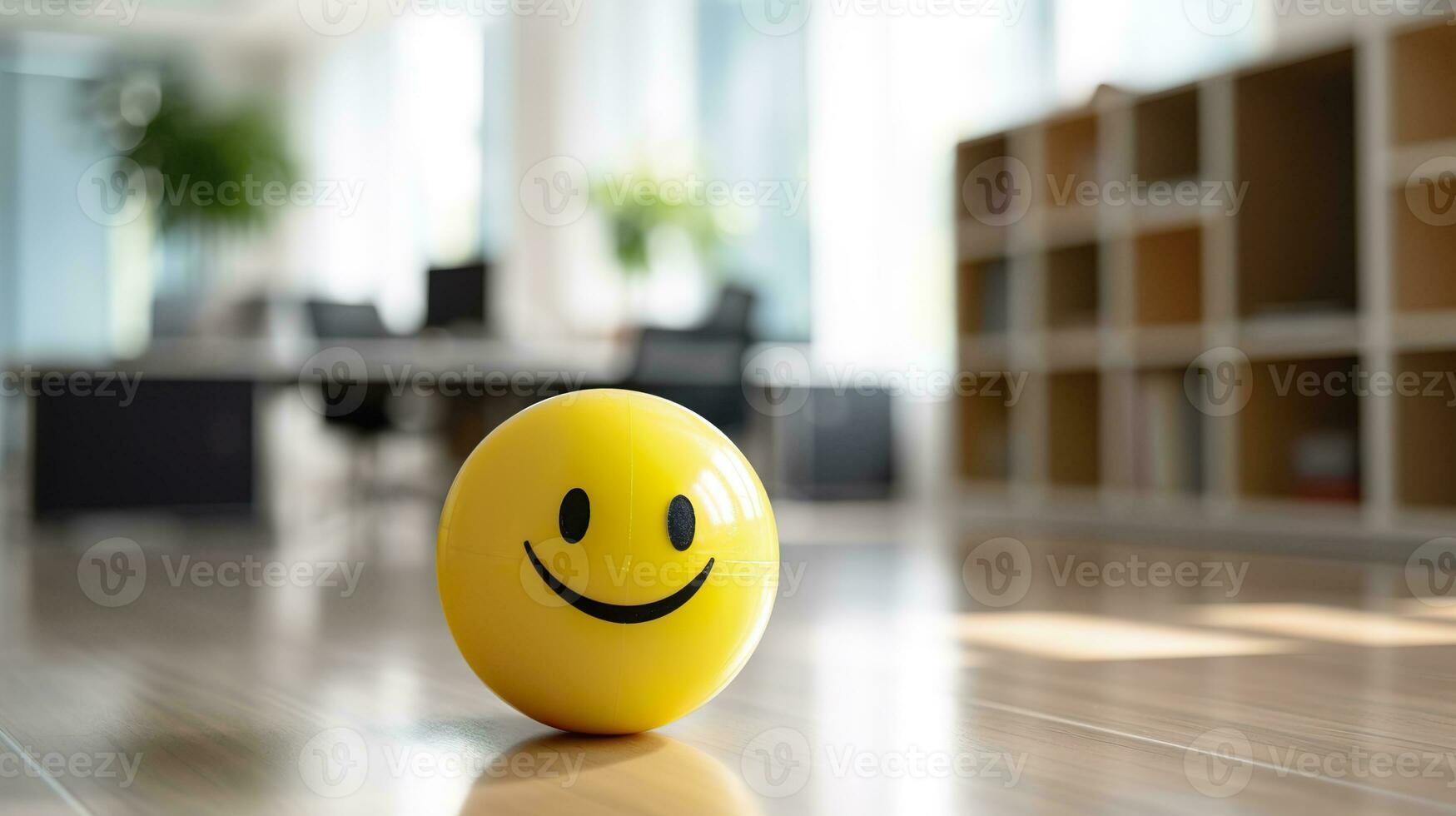 ai generado un amarillo sonriente pelota lata promover un positivo trabajo ambiente. generativo ai foto