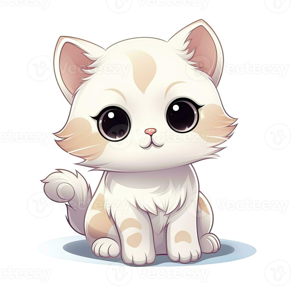 AI generated Cute Kawaii cat clipart icon white background. AI Generated photo