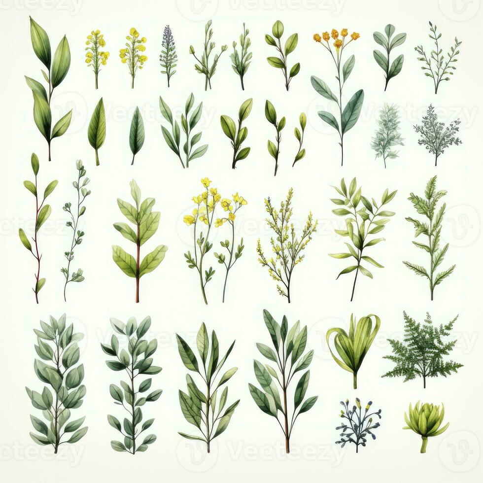 AI generated Collection of watercolor herbs clipart on white background. AI Generated photo