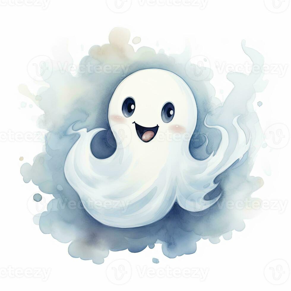 AI generated The watercolor cute ghost on white background. AI Generated photo