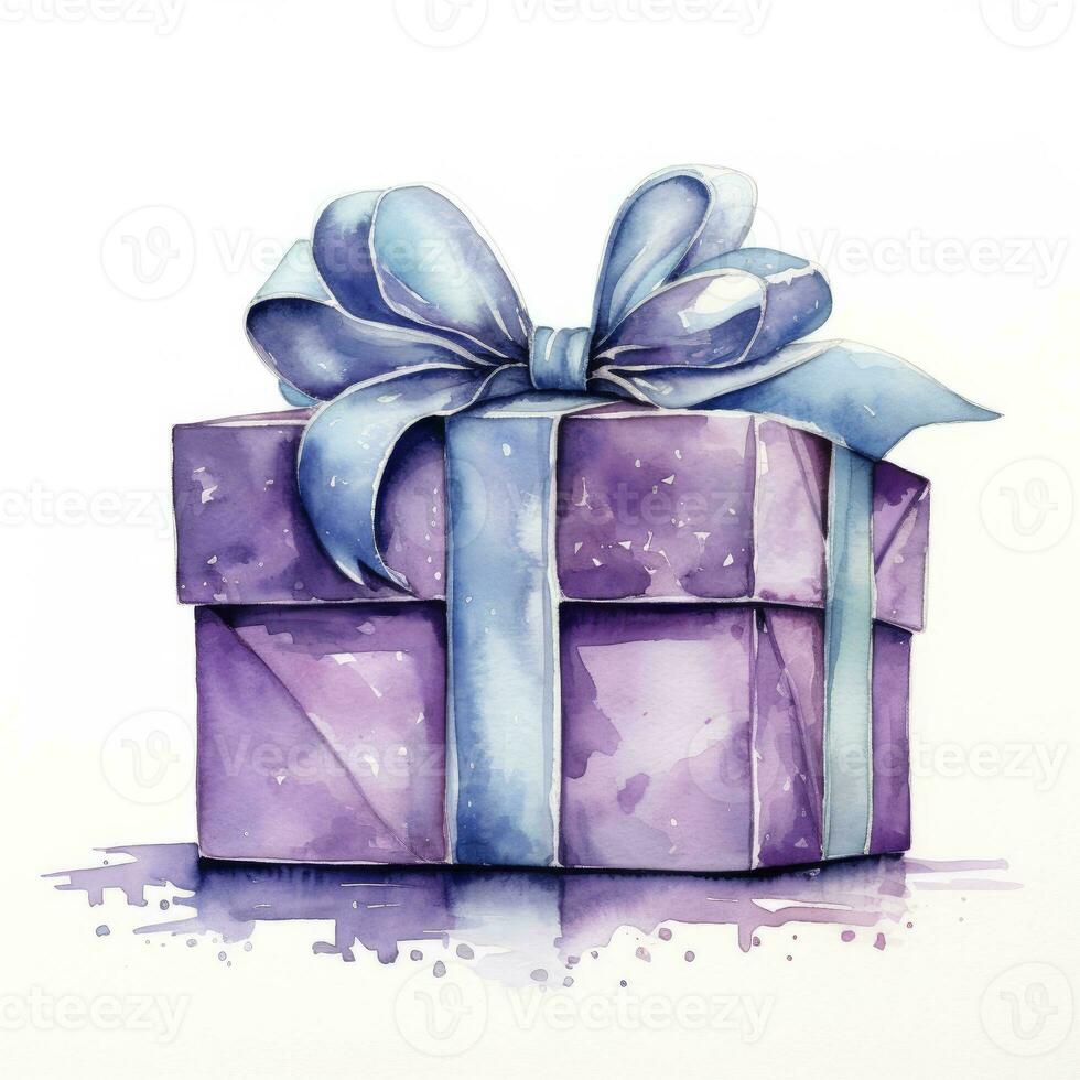 AI generated Watercolor birthday present with bow isolated on white background.  AI Generated photo