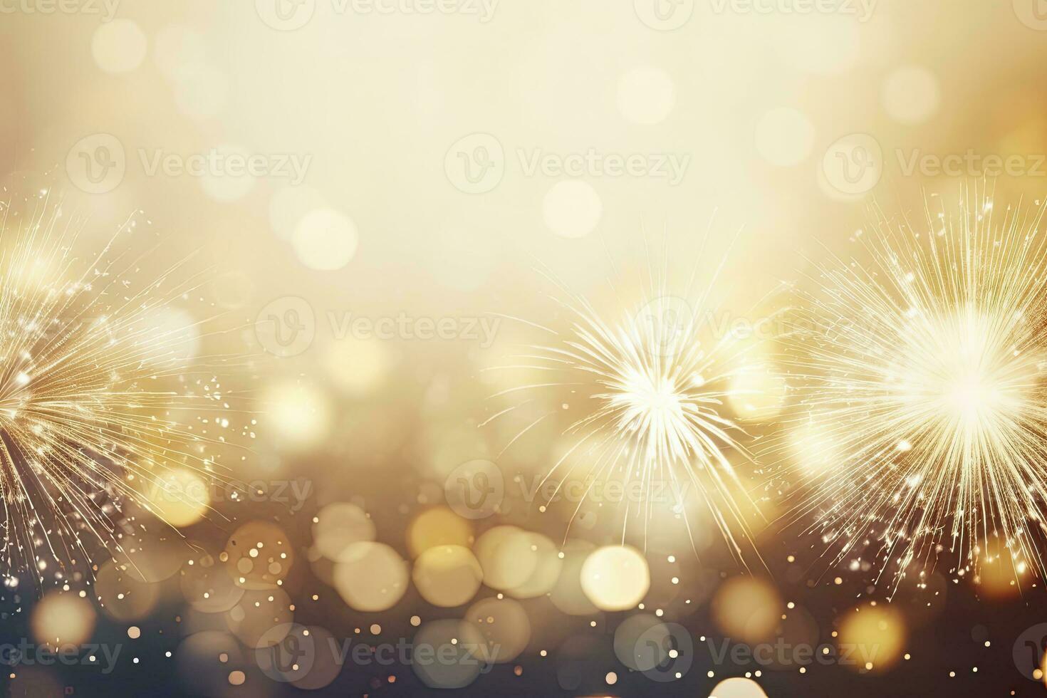 AI generated Gold Vintage Fireworks and bokeh on New Year's Eve and copy space. AI Generated photo