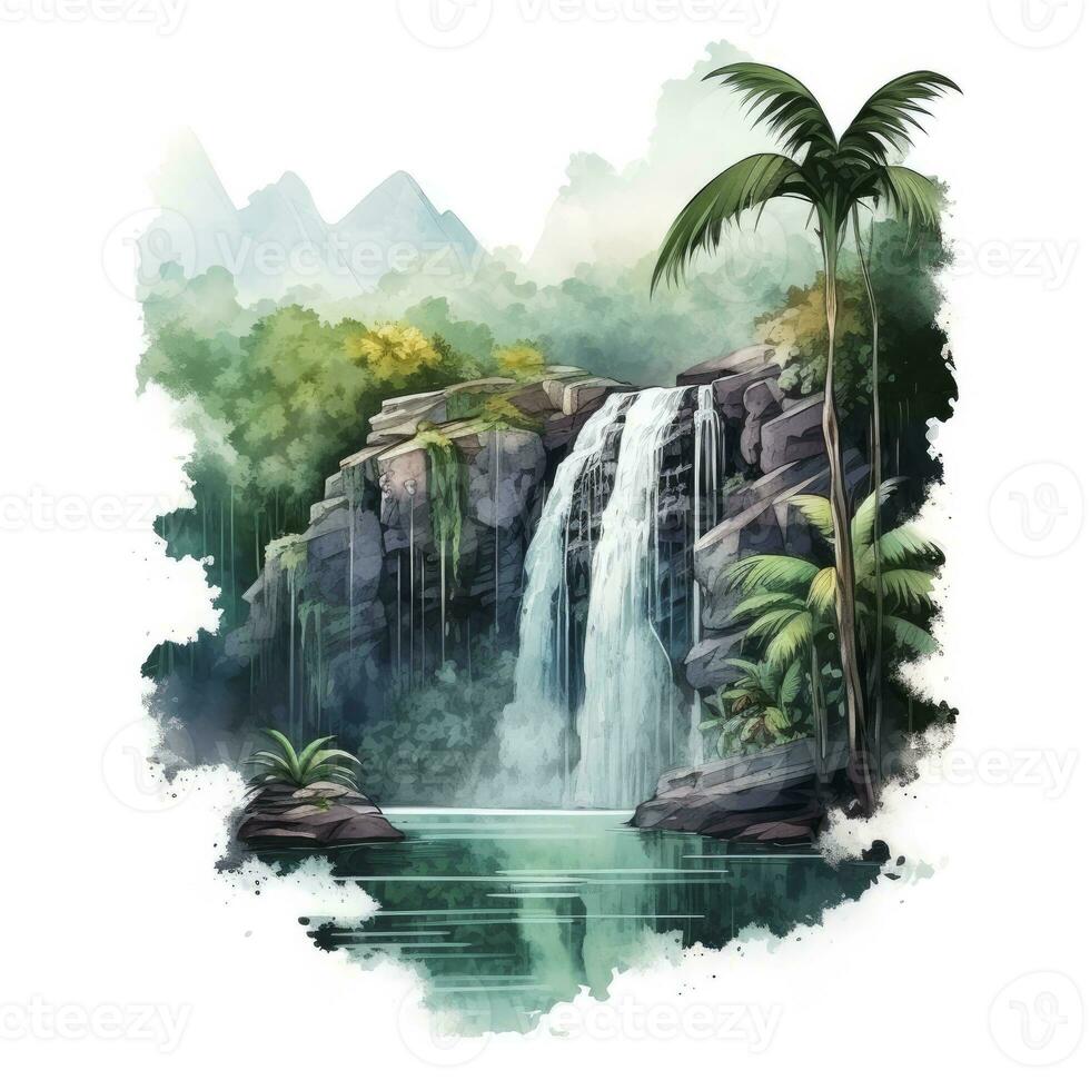 AI generated Green tropical waterfall in the forest. AI Generated photo