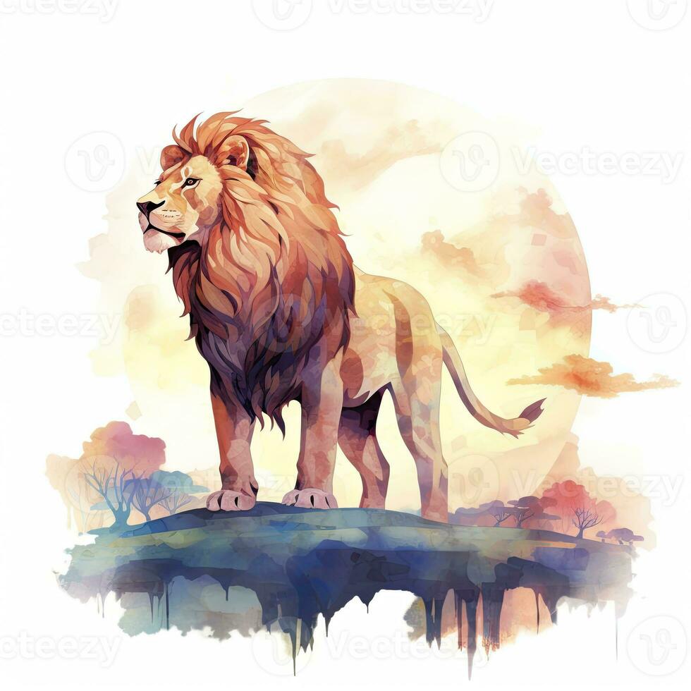 AI generated Watercolor Lion on a white background. For T-shirt Design. AI Generated photo
