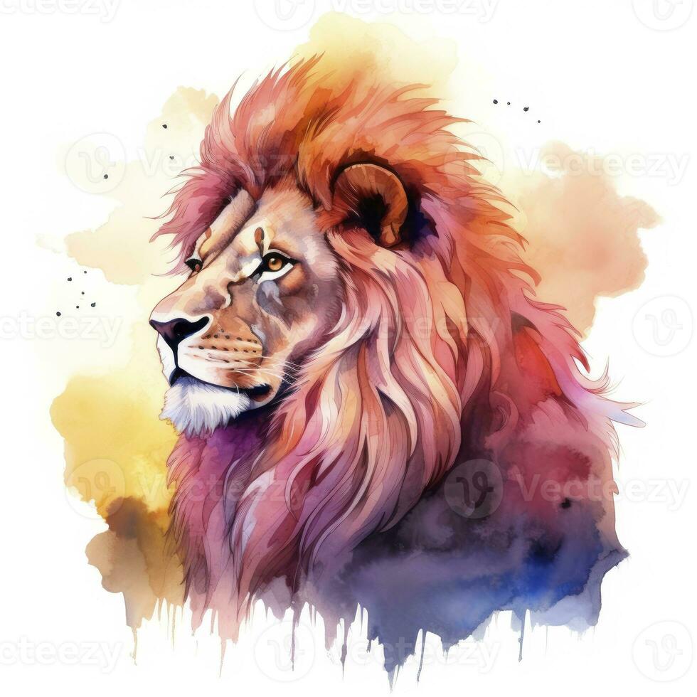 AI generated Watercolor Lion on a white background. For T-shirt Design. AI Generated photo