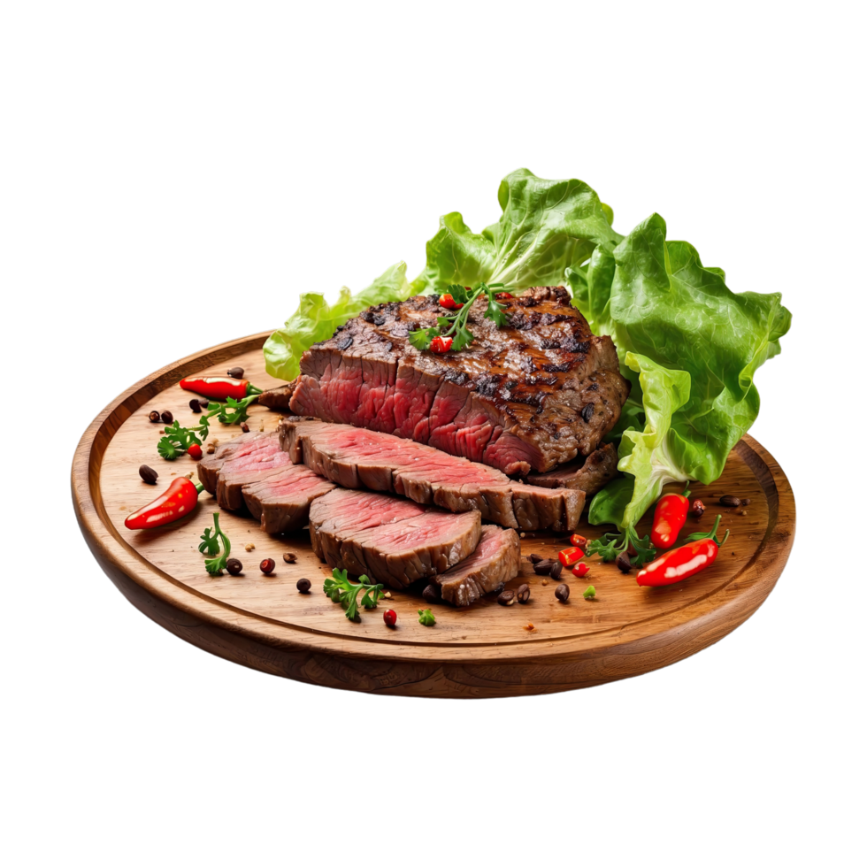 Grilled beef lamb with lettuce isolated on transparent background png