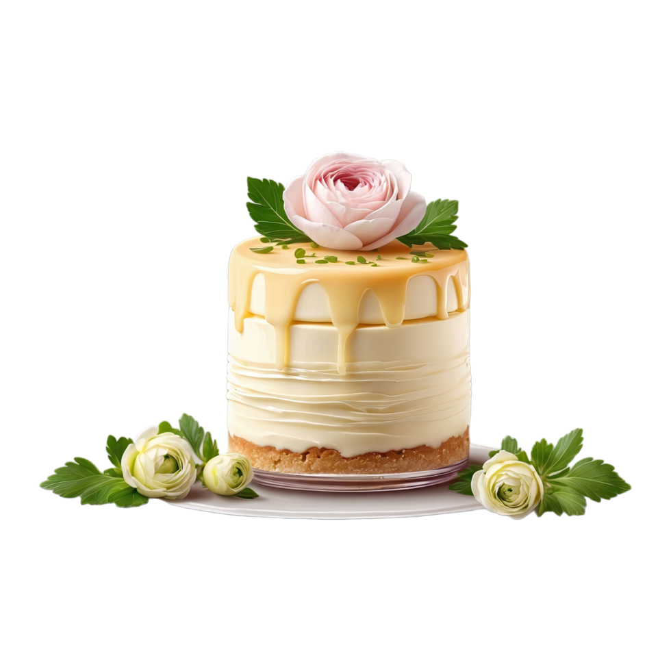 AI generated delicious ranunculus cheesecak isolated on transparent background png