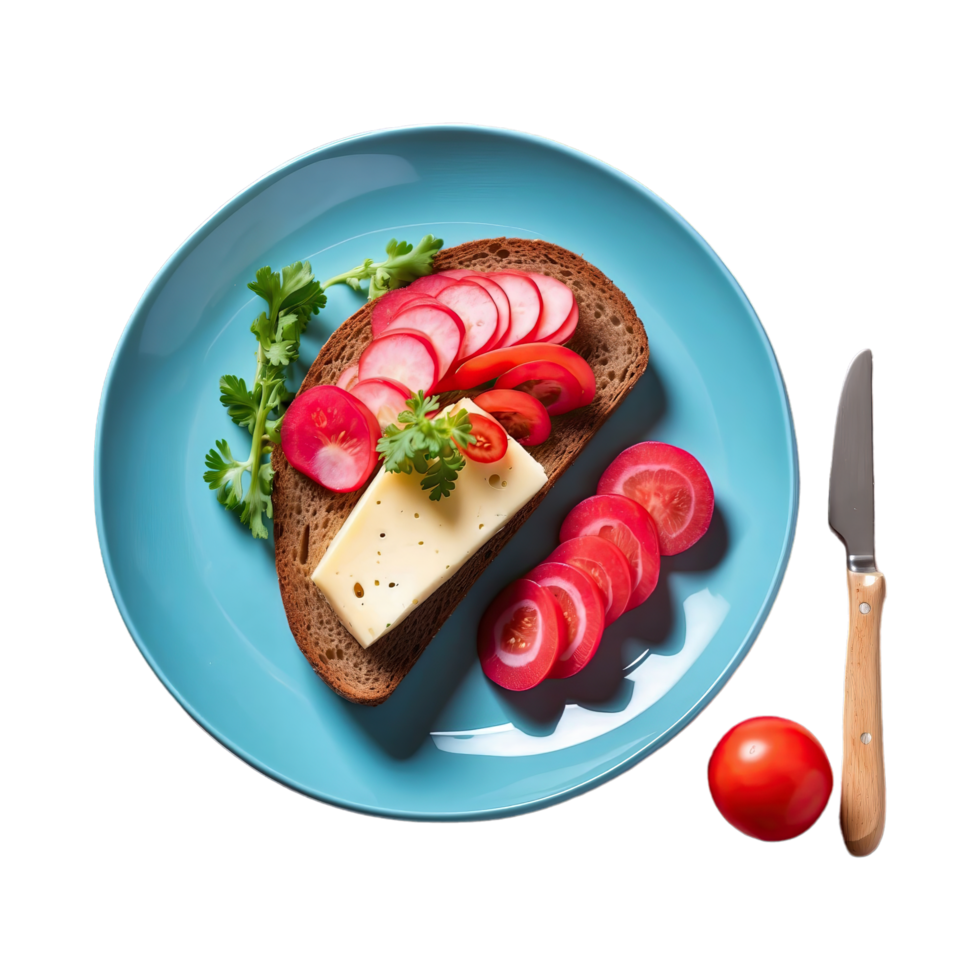 AI generated Rye bread tomato cheese radish isolated on transparent background png