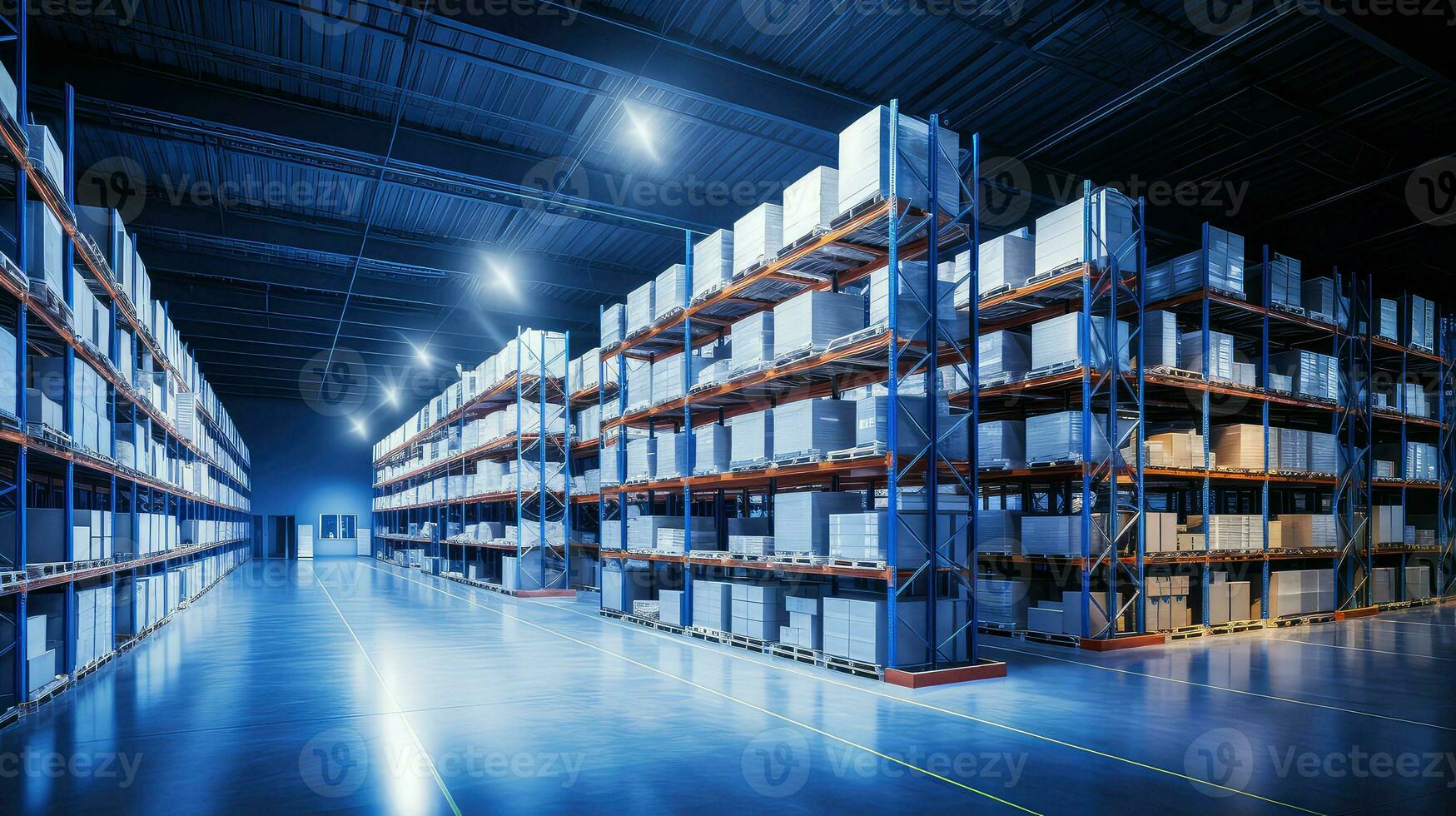 AI generated storage shelf warehouse background photo