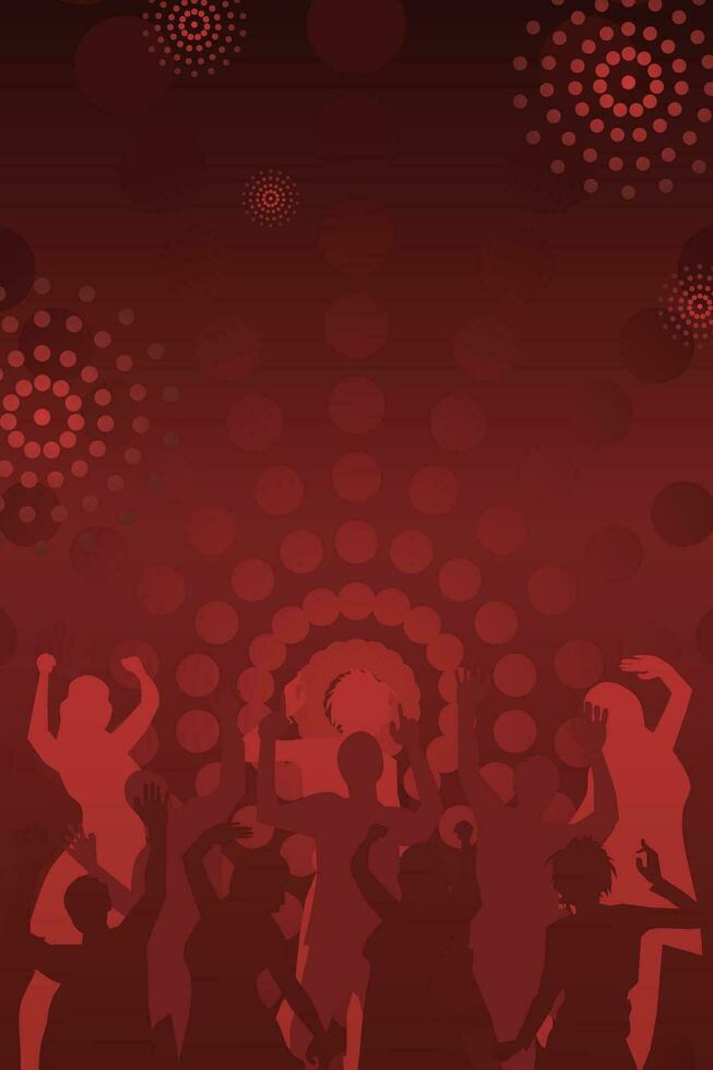 Celebration party with dancing man and woman in dark orange background. Poster design. Vector illustration.