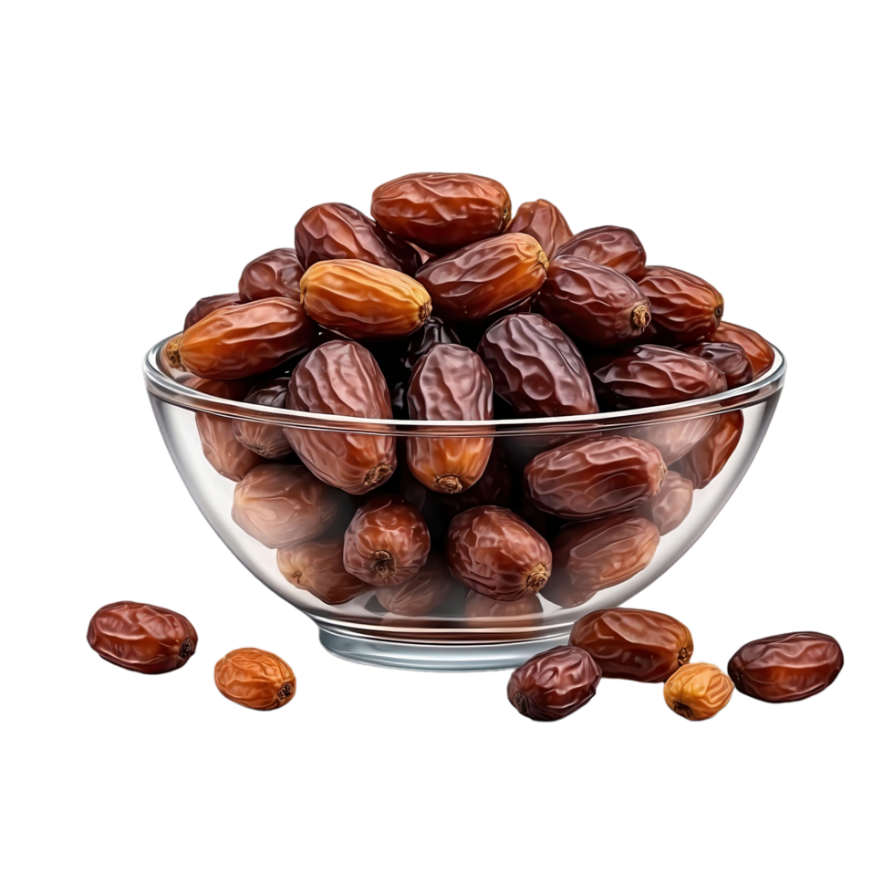 AI generated dates fruits bowl isolated on transparent background png