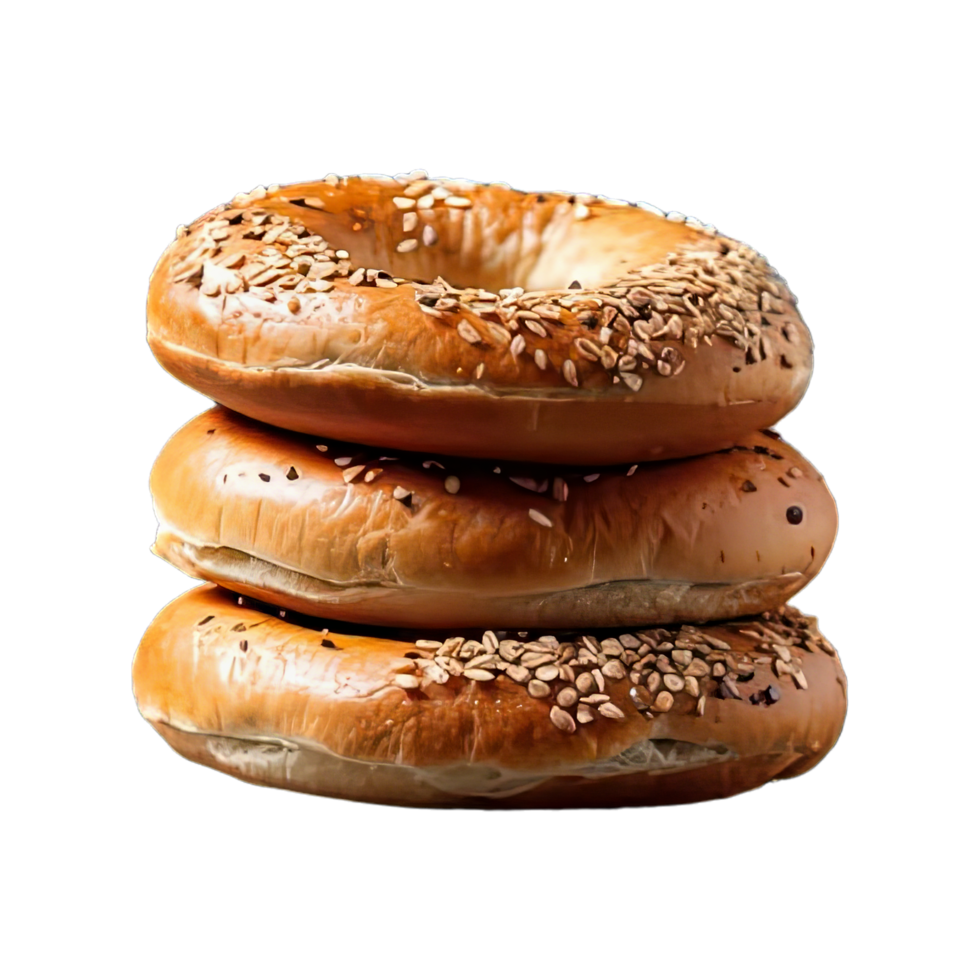 AI generated A single pile of newly baked bagels isolated on transparent background png